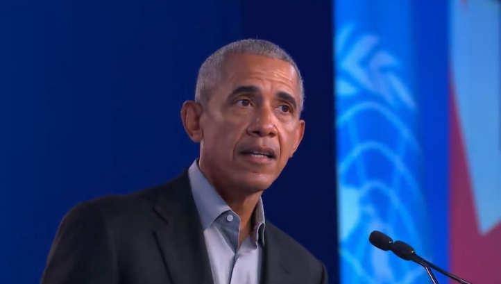 The busiest live event of the day in the Blue Zone was a speech from former US President Barack Obama. Image: UNFCCC